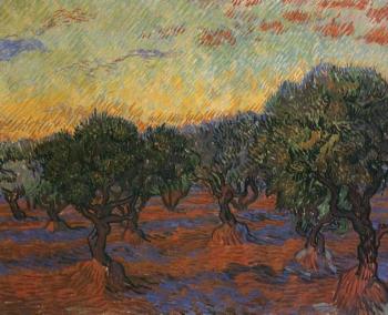 Vincent Van Gogh : Olive Grove, Orange Sky
